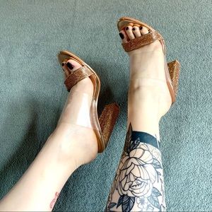 PUBLIC DESIRE Rose Gold Mule Slip On Block Heels
